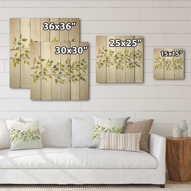 «Green Ferm Simple Collage - Leaves Wood», art mural sur bois de pin naturel, H 30 po x l 30 po