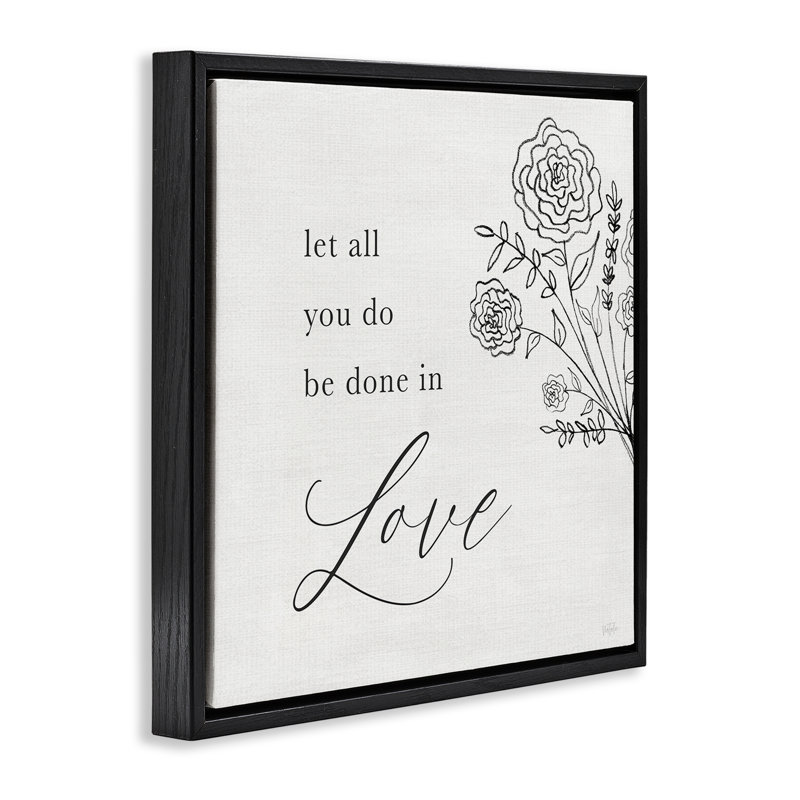 Sentiment d'amour floral, Cadre flottant noir de jais, H 18 po x l 18 po
