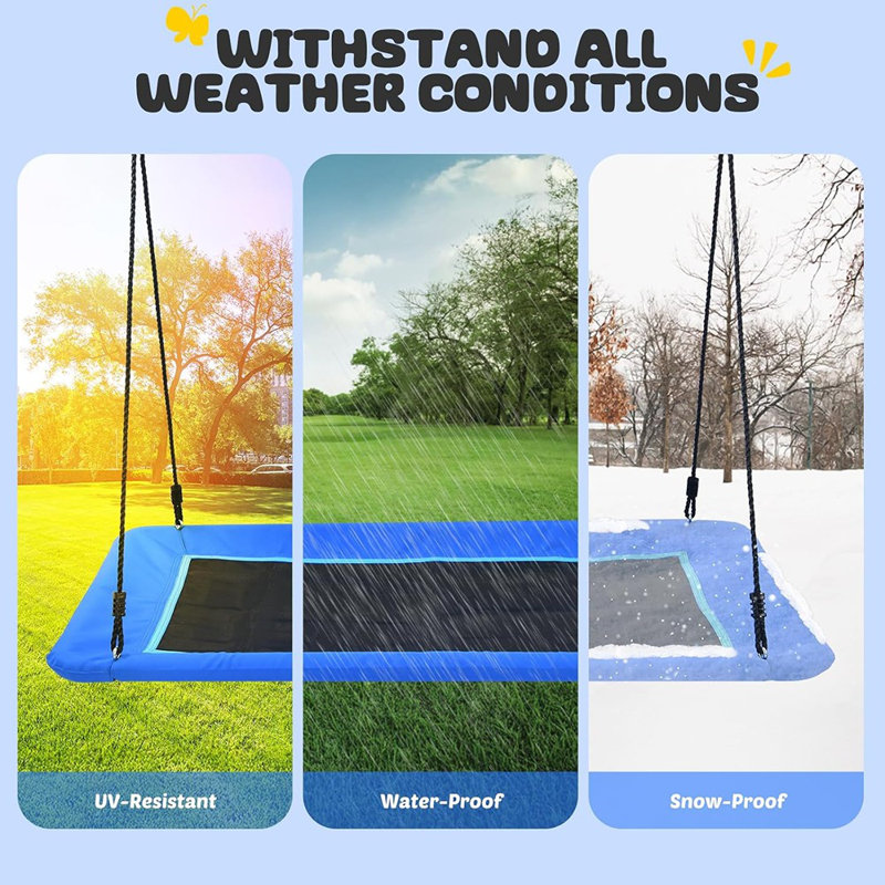 Grande balançoire rectangulaire en forme d'arbre bleu - plateforme imperméable robuste, capacité de 700 lb pour les adultes, comprend une trousse d'installation et 2 sangles d'arbre