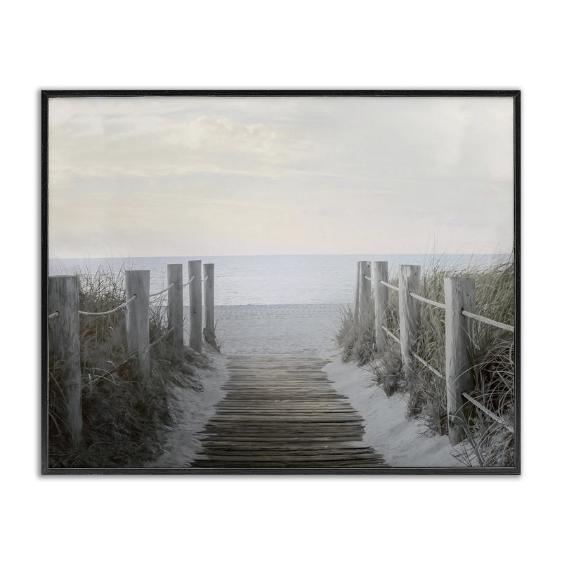 «Boardwalk Steps to Beach», estampe numérique par Mike Calascibetta, H 11 po x l 14 po, Giclée encadrée noir minuit