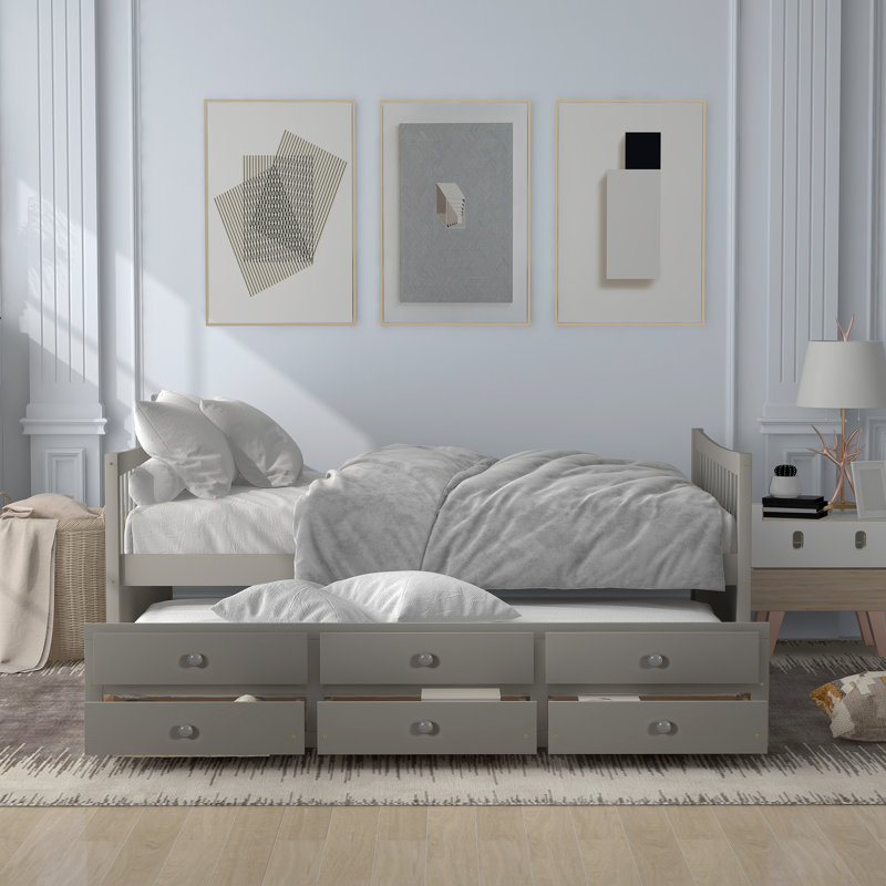 Clayhatchee 3 Drawers Bed with Trundle by Harriet Bee, Gray, Full