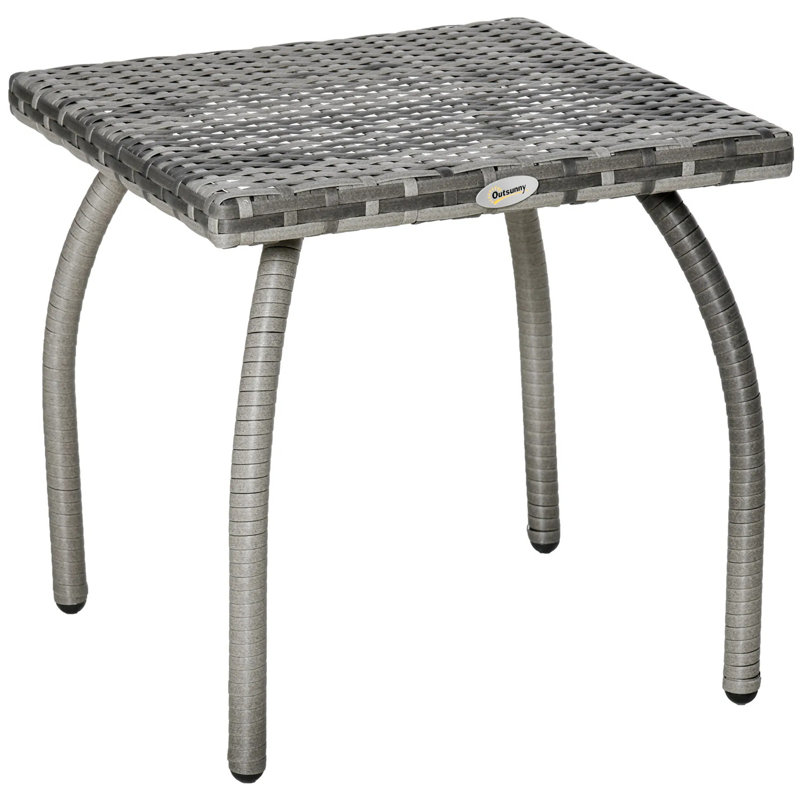 Square Outdoor Wicker Side Table, Easy Clean Small Handy Table For Backyard Barbecue Bonfire Picnic Decor, Gray