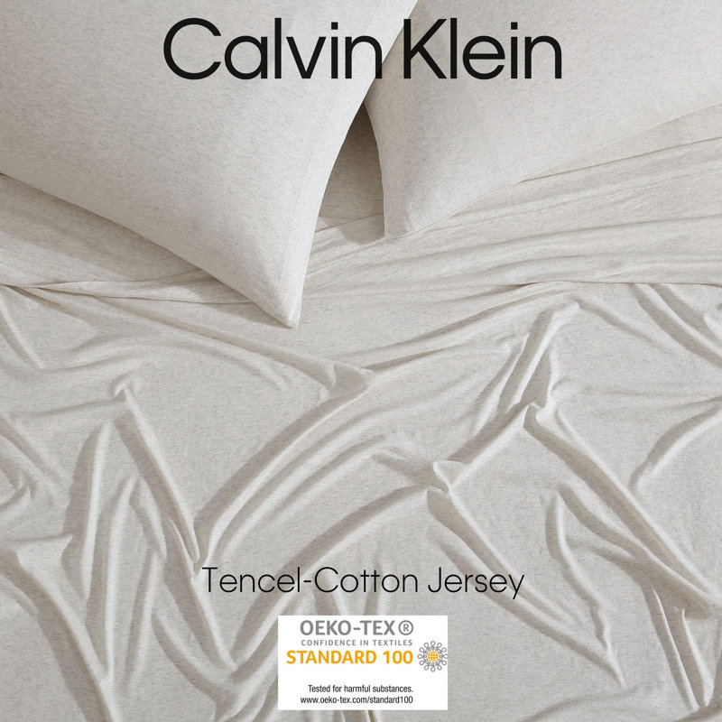 Ivory Grey Heather Queen Cotton Jersey Deep Pocket Sheet Set