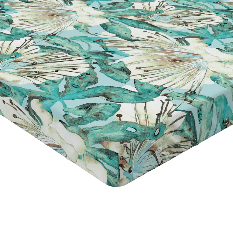 Drap-housse floral Ambesonne, Ivoire / écume de mer / motif floral turquoise, Drap-housse grand