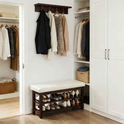 Multi-Purpose Entryway Bench With Cushion & 2-Tier Shoe Storage