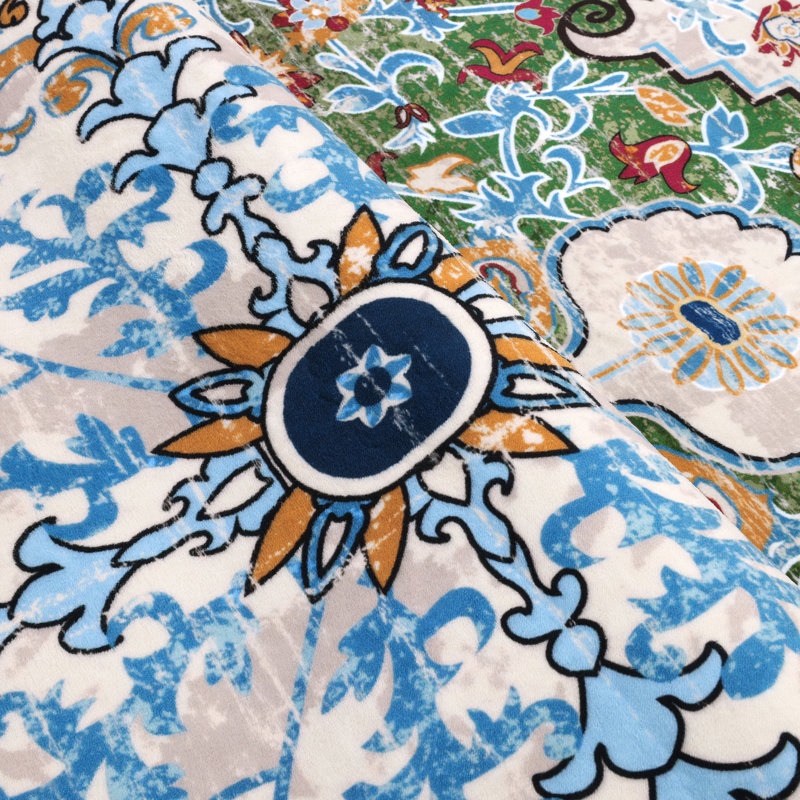 Tapis oriental antidérapant Boho, Bleu / orange / vert, Rectangulaire 8 pi x 10 pi