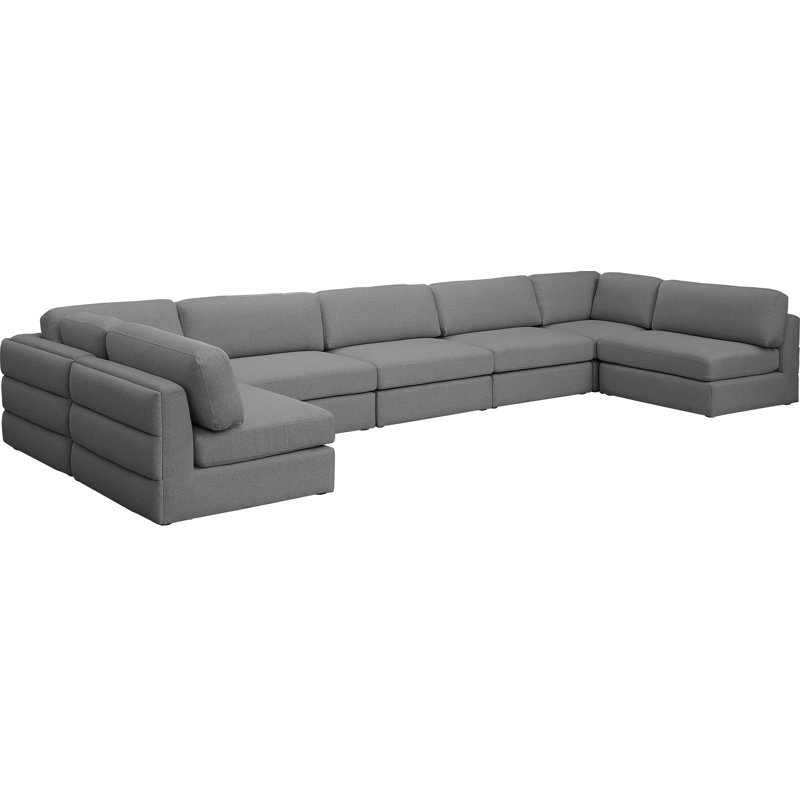 Howardine Upholstered U-Shaped Sectional Reversible, Grey Linen Textured Fabric