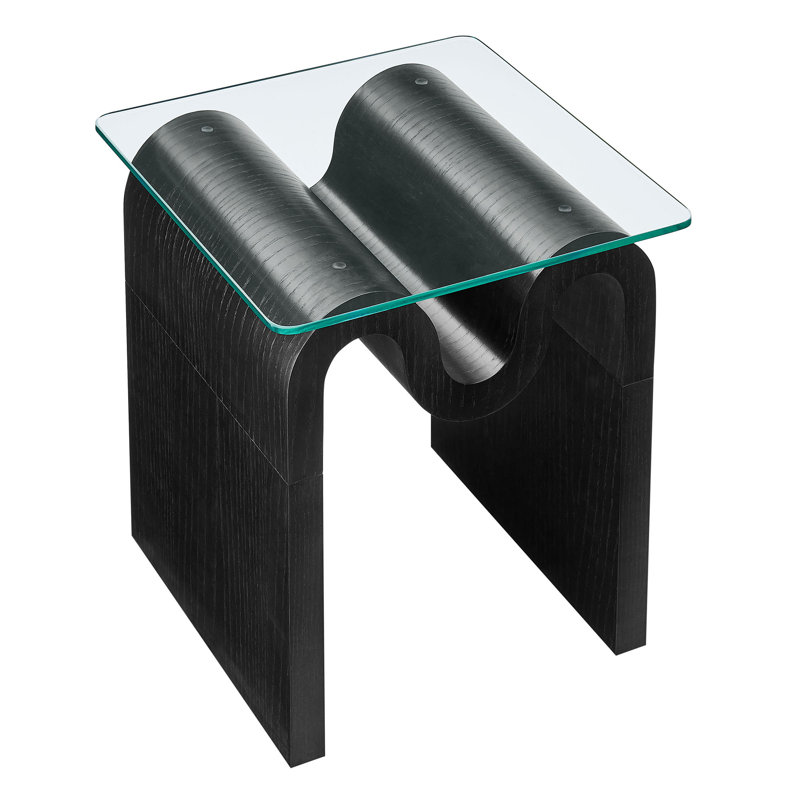 Ondine Black Wave Base Glass Top Side Table