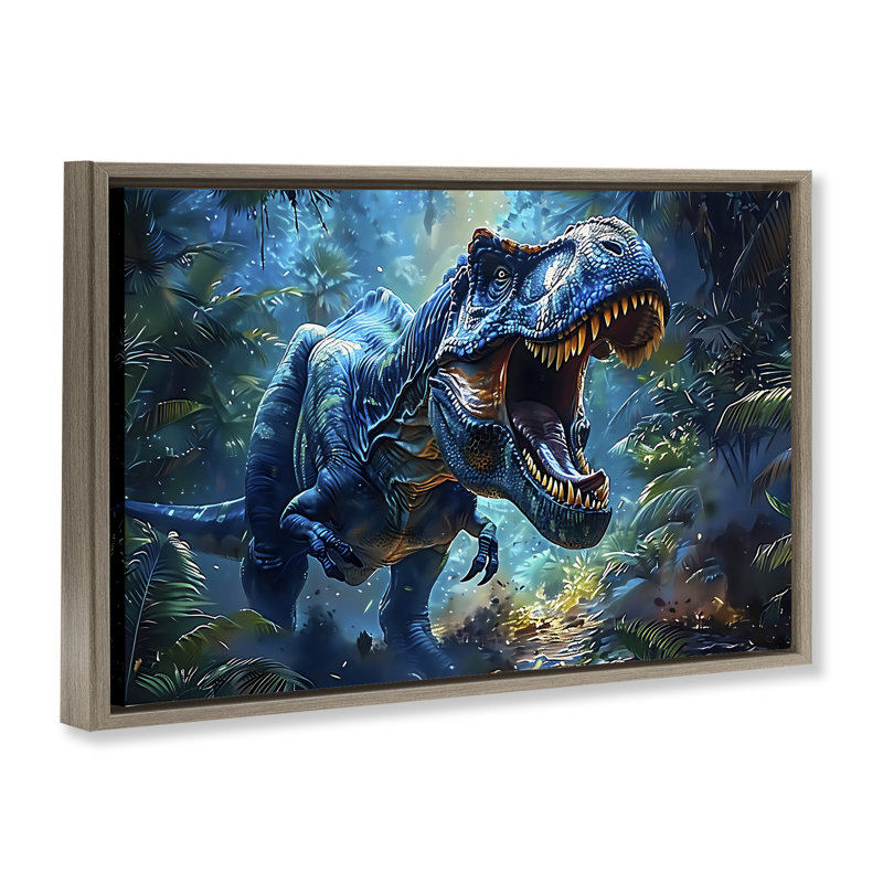 Cadre flottant bleu de dinosaure aux tons bleus, design par Creative Studio, H 21 po x l 31 po