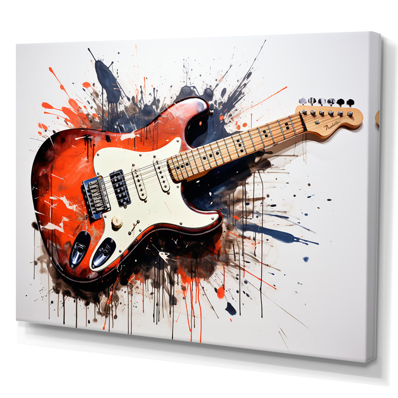 «Red Fluid Brown», guitare, art mural, Toile tendue, H 34 po x l 44 po x P 1,5 po