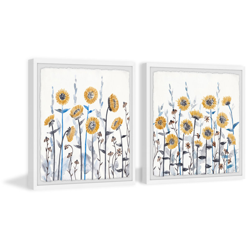 «Yellow Spring Flowers» par Marmont Hill - ensemble de 2 peintures encadrées, H 32 po x l 32 po