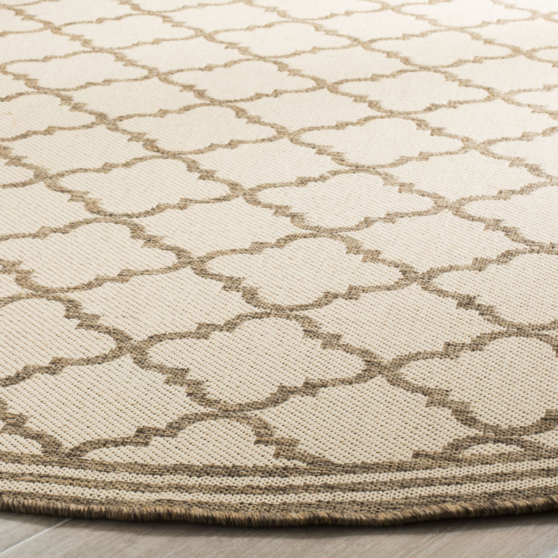 Tapis d'intérieur / extérieur à motif géométrique 100 pièces Ferrill Linden, Rond 6 pi 7 po