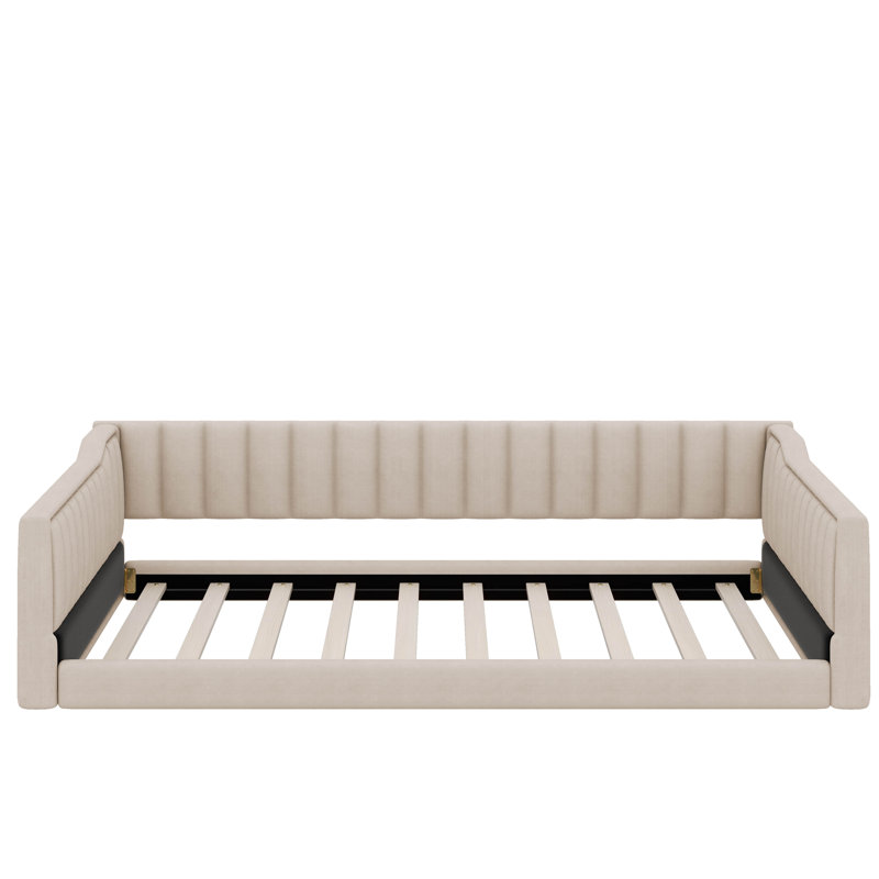 Twin XL Upholstery Daybed With Side Storage Pocket, Beige