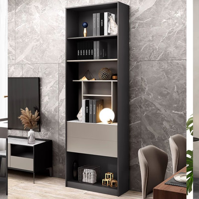86.61" H x 31.5" W Luxury Floor-Standing Bookcase with Sintered Stone Top, Modern Minimalist Storage Cabinet with Doors for Home Study