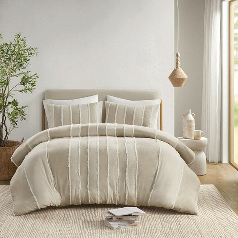 Literie rayée multicolore pour lit double / grand lit avec housse de couette en tissu de coton et à fermeture à boutons