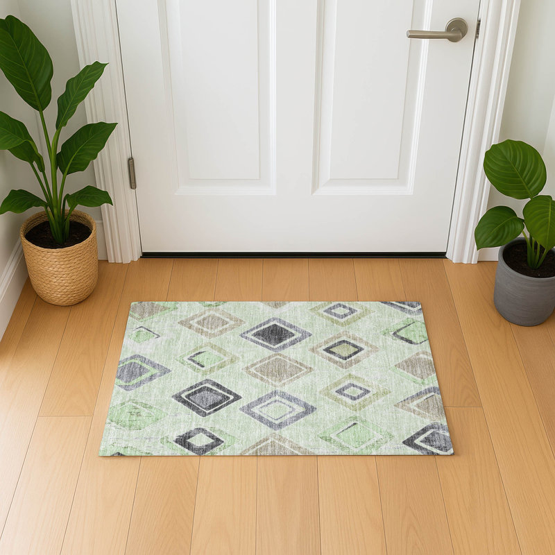 Premium Machine Washable Mayfield  Geometric Rug, Aloe, 1'8" x 2'6"