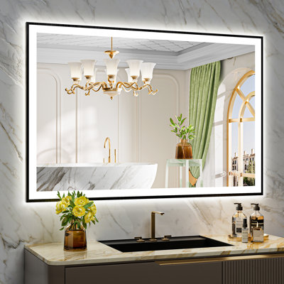 Matte Black Matel Framed Vanity Mirror with Lights, Front-lit and Back-lit, Memory Function, 3 Color Temperatures, Dimmable Light & Anti-fog Tempered Glass ETL Listed LED Mirror