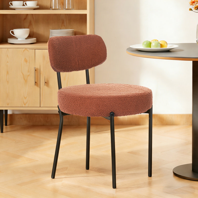 Boucle Sherpa Dining Chairs Set - Ergonomic Curved Back Upholstered Chairs with Sturdy Frame, Easy Assembly for Modern Kitchen & Dining Room