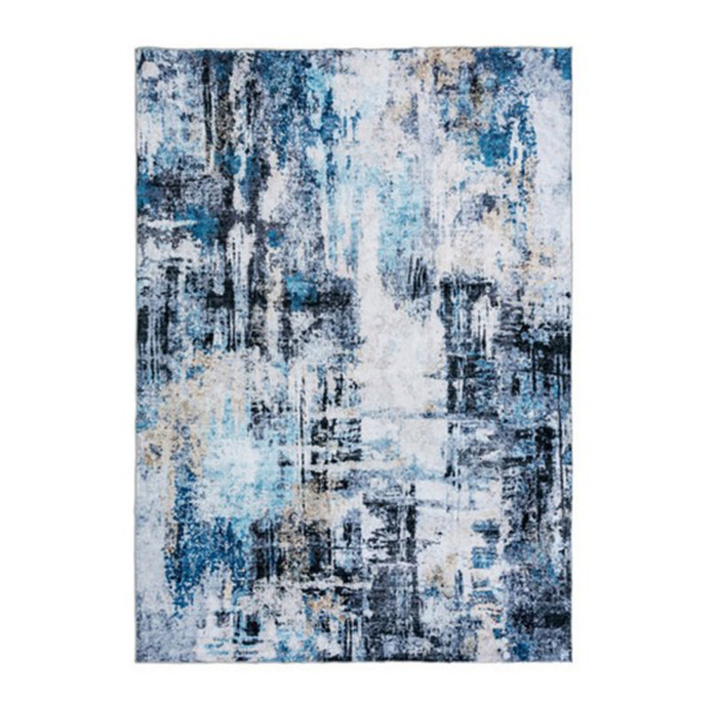 Tapis en tissu doux et moyen Rue 7 x 5, lavable, abstrait bleu et blanc