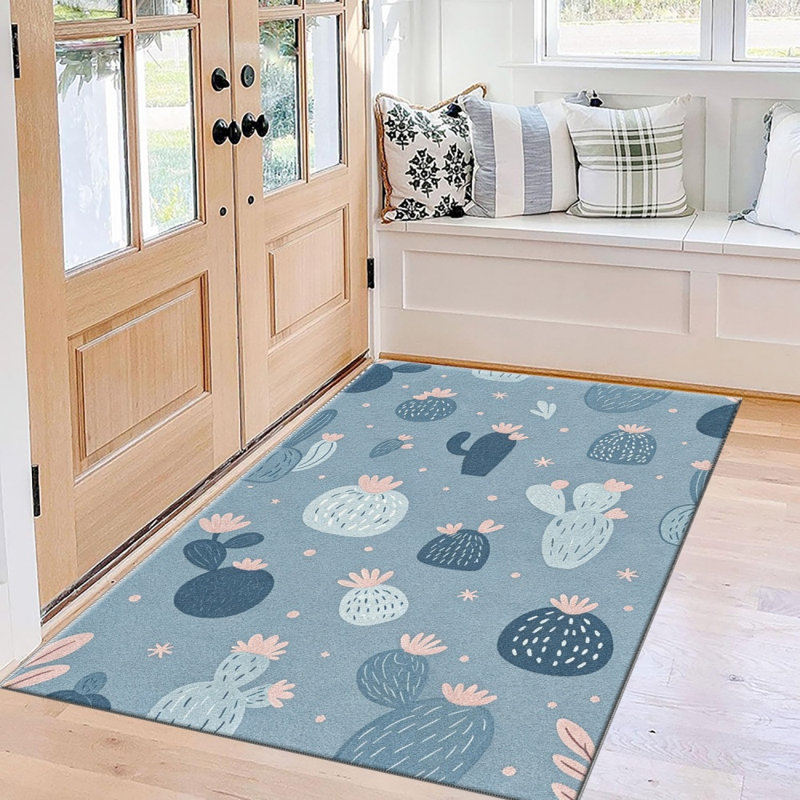 Soft Blue Cactus Carpet-waterproof, easy to clean, machine-washable, soft and comfortable; suitable for door mats, kitchens, living rooms, bedrooms, corridors, and laundry areas. Easy to clean, durable carpet for home decoration.