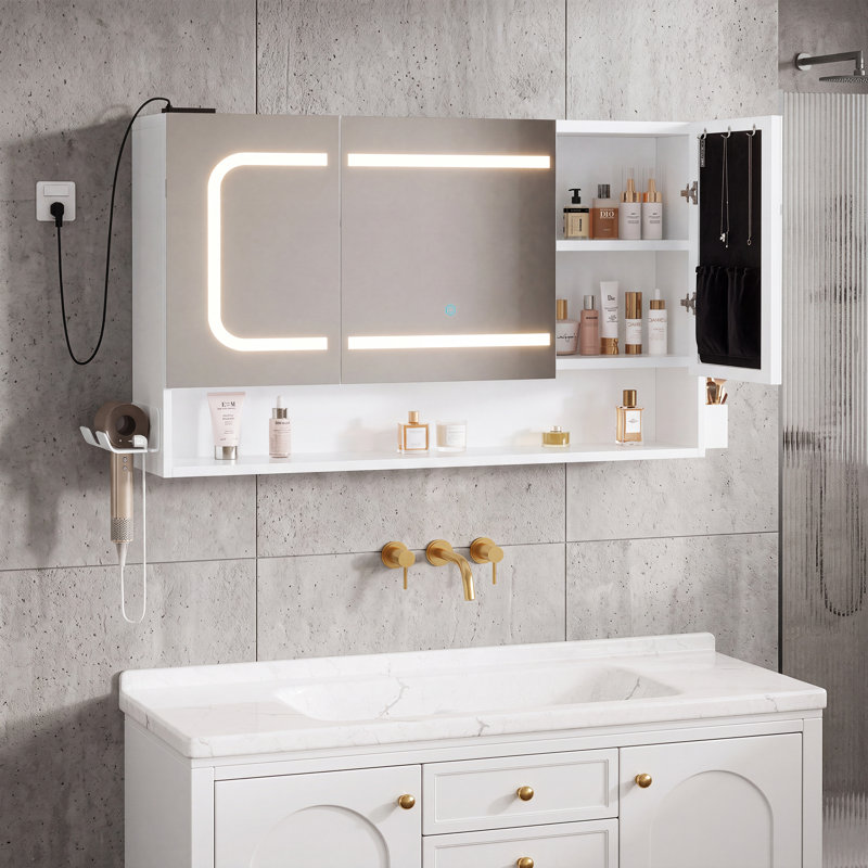 LED Mirror Cabinet, Wall Mounted Bathroom Vanity Cabinet with Backlit Anti-Fog LED Mirror, 1000mmW