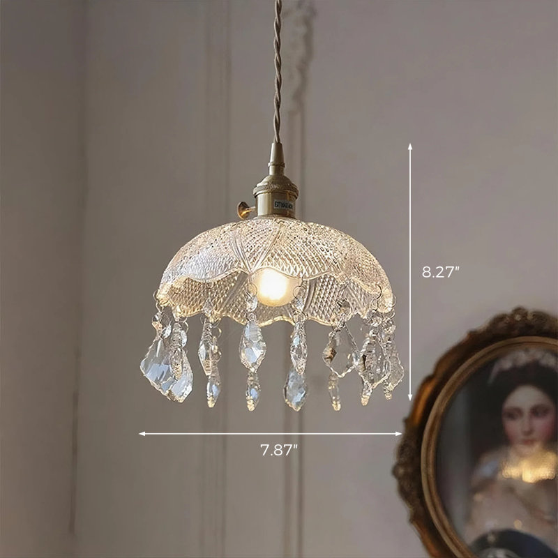 Luminaire suspendu en verre transparent avec décorations en cristal