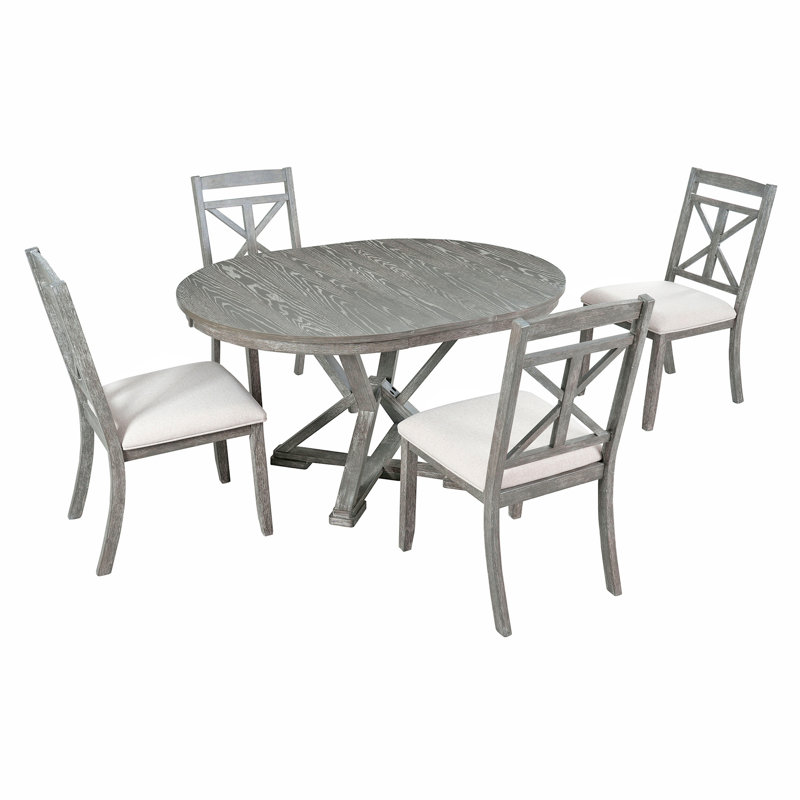 Ensemble de table de salle à manger 5 pièces avec table à rallonge et 4 chaises rembourrées, Gray/Gray