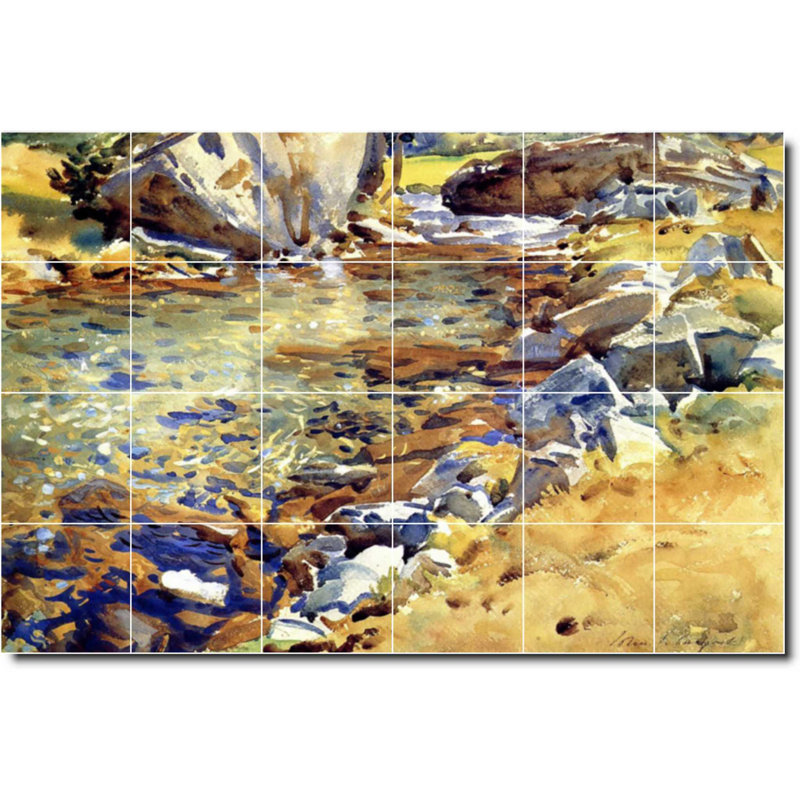 Carreau de céramique décorative 36 po x 24 po 6 po x 6 po, John Sargent, peinture de paysage W07903