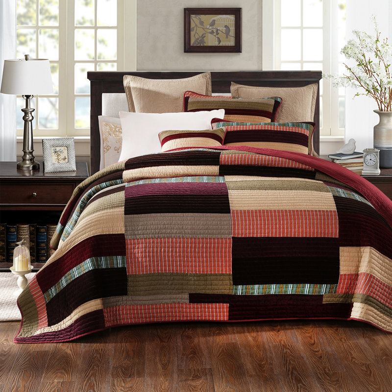 Cotton Striped Quilt Set, Twin Quilt + 1 Standard Sham