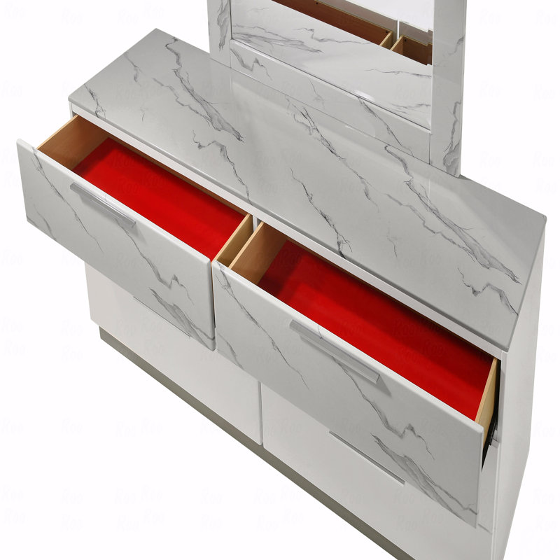 Commode blanche - Finition bicolore très brillante en marbre et laque avec six tiroirs spacieux