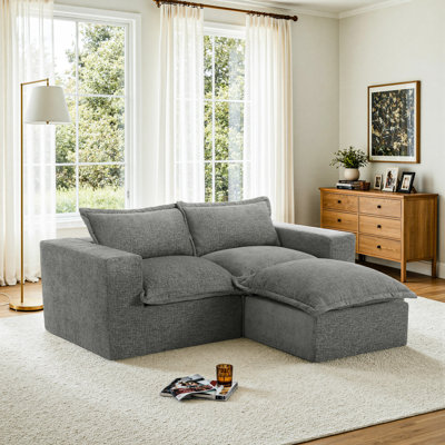 Canapé modulaire rembourré 3 pièces en chenille avec repose-pieds amovible - entièrement comprimé, aucun assemblage requis