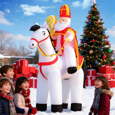 Décoration de Noël gonflable Saint-Nicolas 6 pi - Décor gonflable monté sur un cheval blanc avec des DEL intégrées pour les fêtes, le jardin, la pelouse, la cour, le patio et la crèche extérieure