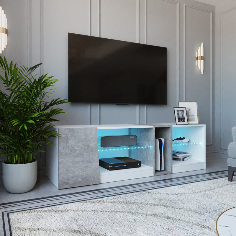 Ayuna Unfinished TV Stand for TVs up to 60", White/Grey