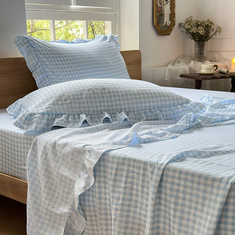 Ensemble de draps Gingham Ruffle, Très grand lit, Vichy vert sauge