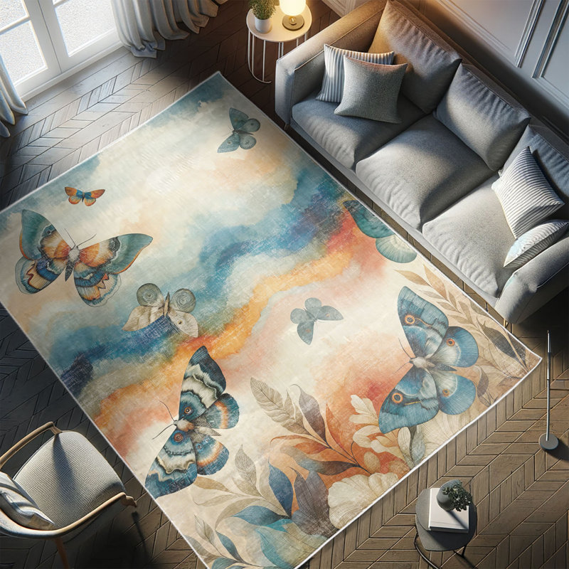 Tapis décoratif à longues fibres en polyester haute densité Ambesonne Butterfly, Rectangle 2 pi 3 po x 3 pi 9 po