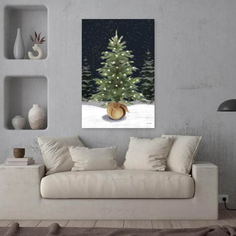 Arbre de Noël contemporain enneigé enneigé, paysage d'hiver, H 36 po x l 24 po