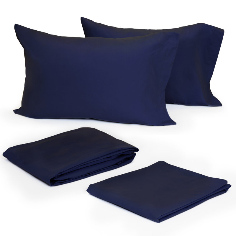Modern Living 300 Thread Count 100% Cotton Sateen Sheet Set, Evening Blue, Twin XL Flat Sheet + 1 Fitted Sheet + 1 Pillowcase