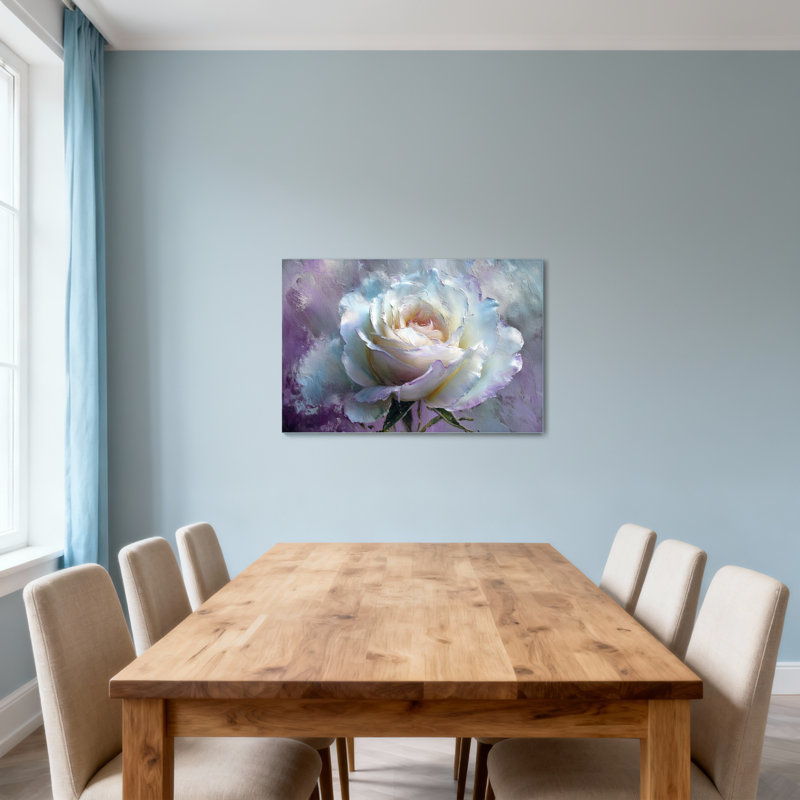 Plantes et fleurs, rose blanche sur fond mauve, H 16 po x l 24 po
