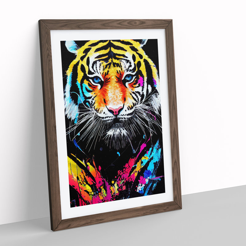 Painted Tiger No.1 Abstract - Wall Art, 48cm H x 36cm W, Walnut Framed, White