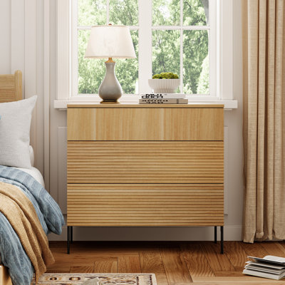Union Rustic Modern Minimalist Wood Nightstand With 3 Drawers ,31.5" Large End Table,Reeded Design Bedside Table For Bedroom, Living Room,Entryway
