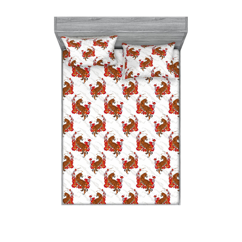 Drap-housse et taie décorative Ambesonne, Ensemble de draps pour grand lit avec 2 taies d'or