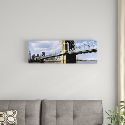 John A. Roebling Suspension Bridge Across The Ohio River, Cincinnati, Hamilton County, Ohio, USA #2 by Panoramic Images - Unframed Panoramic Photograph on Canvas