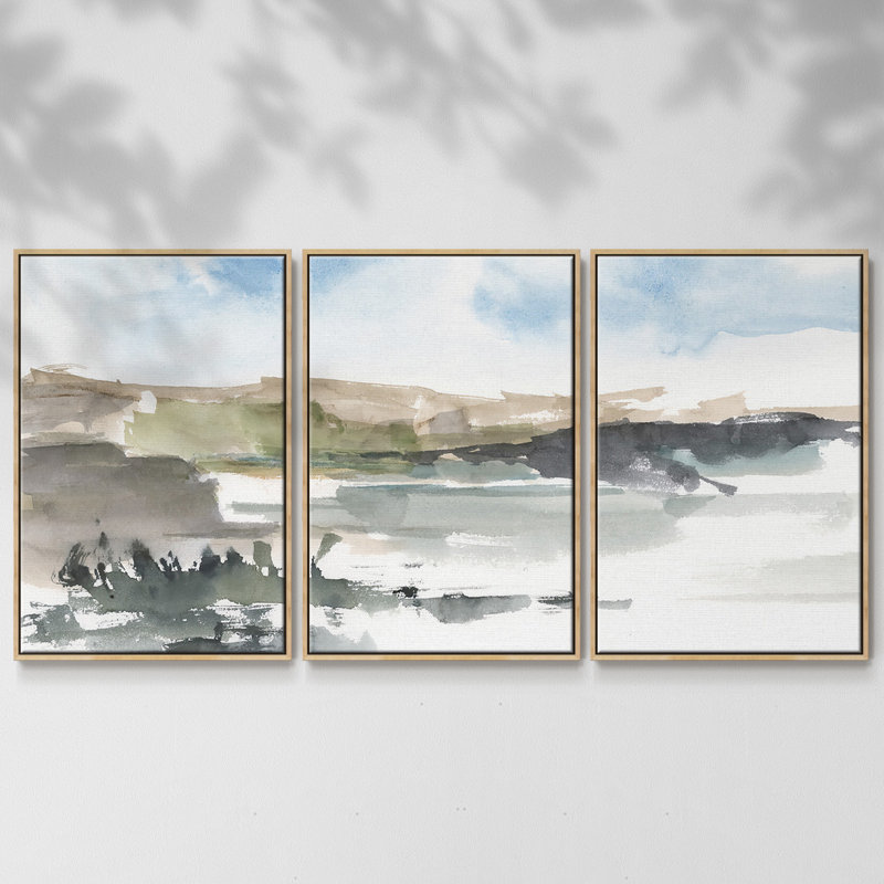 Western Lake Study I - 3 pièces, reproduction sur toile, H 36 po x l 75 po x P 2 po, Naturel