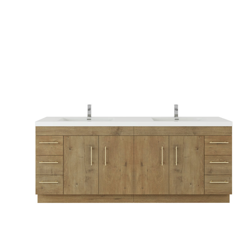 Brower 83.44'' Double Bathroom Vanity with Acrylic Top, Natural Oak