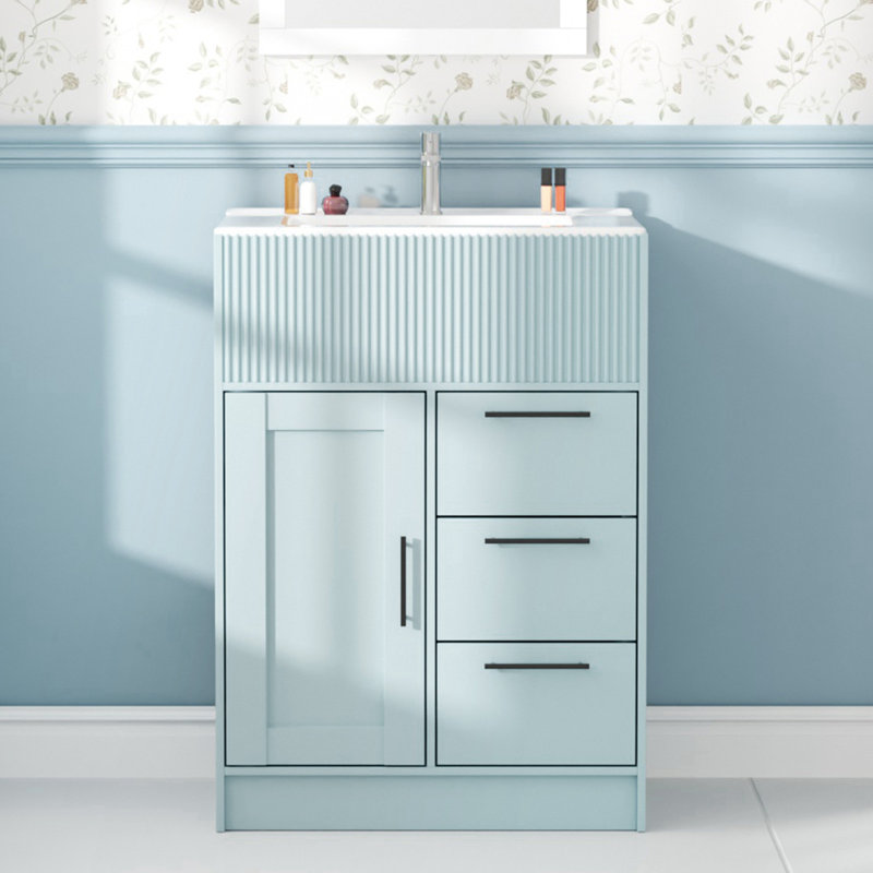 Ensemble de meuble-lavabo sur pied 24 po avec lavabo intégré et rangement 24 po Modern, Bleu
