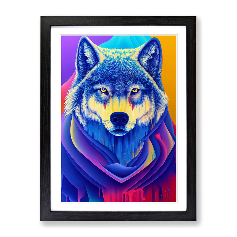Wolf Dripping Paint No.1 Abstract - Print, Black Framed Paper, 66cm H x 48cm W, White