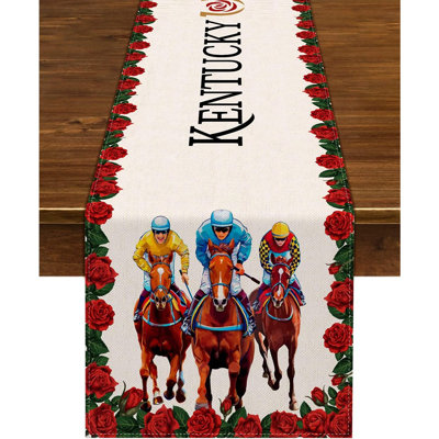 Run For The Roses Horse Racing Table Runner – 13x72 Inch Kentucky Derby Party Decoration For Home Kitchen Dining Room Table Decor