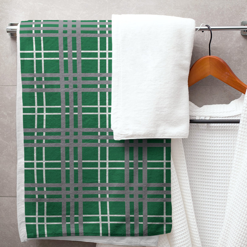 Bath Towel, Polyester/Cotton Blend, Green/White/Silver