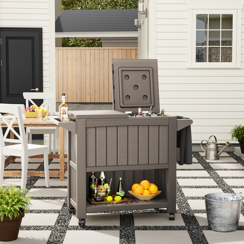 Glacière pour terrasse de 85 gallons à grande capacité avec roulettes, Brun