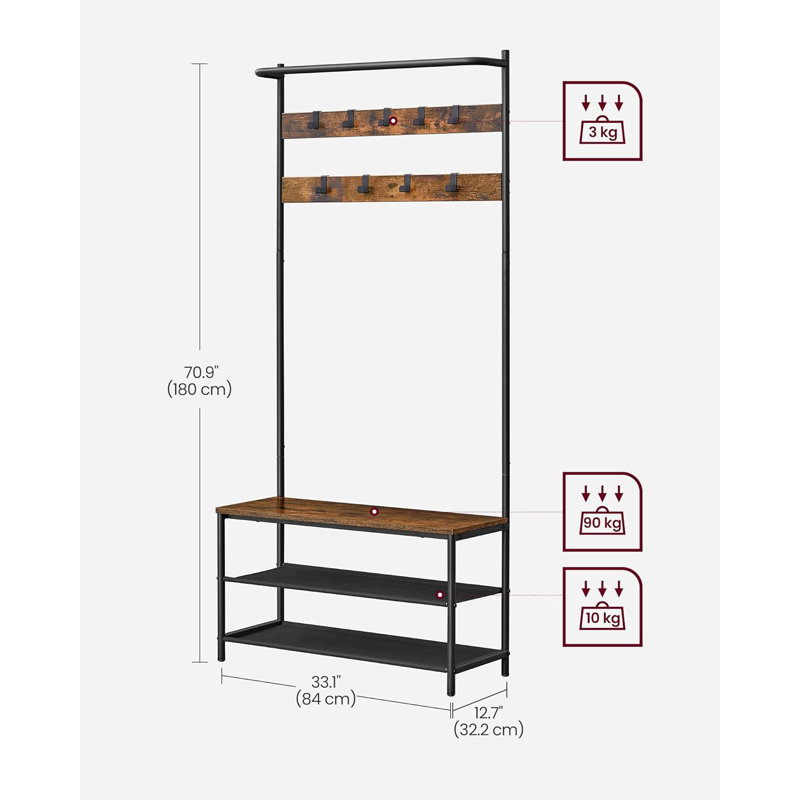 Alazne Hall Tree 84cm Wide with Shoe Storage